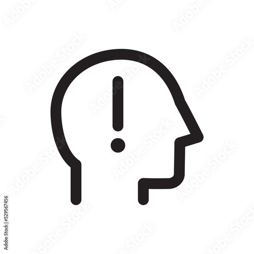 Human head icon, exclamation mark, thinking, simple outline icon