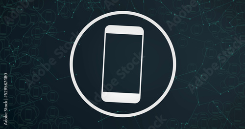 Image of smartphone digital icon and connections over black background