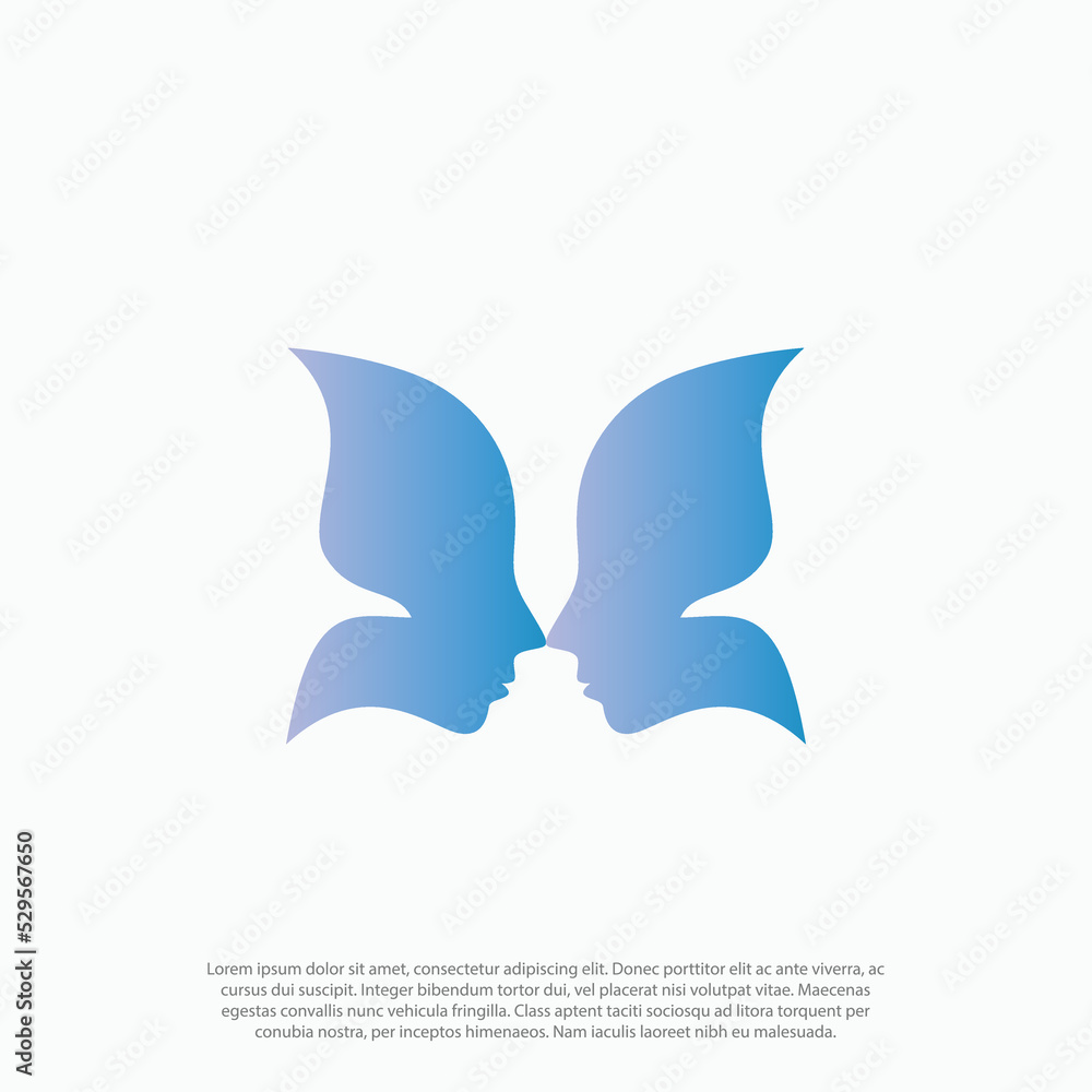 Fototapeta premium silhouette woman face in butterfly wings abstract symbol negative space style logo vector for beauty or salon