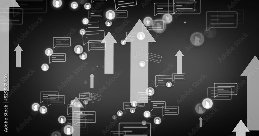 Image of media icons and arrows on gray background Image of media icons and arrows on gray background