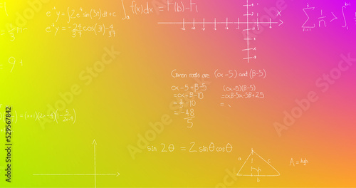 Image of hand written mathematical formulae over yellow background