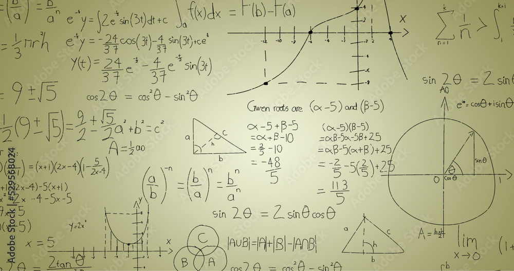 Image of handwritten mathematical formulae over green background Image of handwritten mathematical formulae over green background