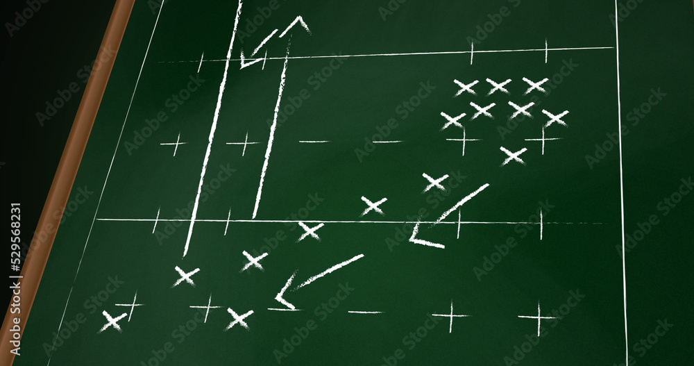 Image of game plan and sports field on board Image of game plan and sports field on board