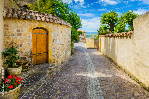 In the street of the medieval village Ternand in France photo