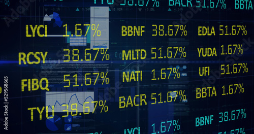 Image of stock market and financial data processing over black background