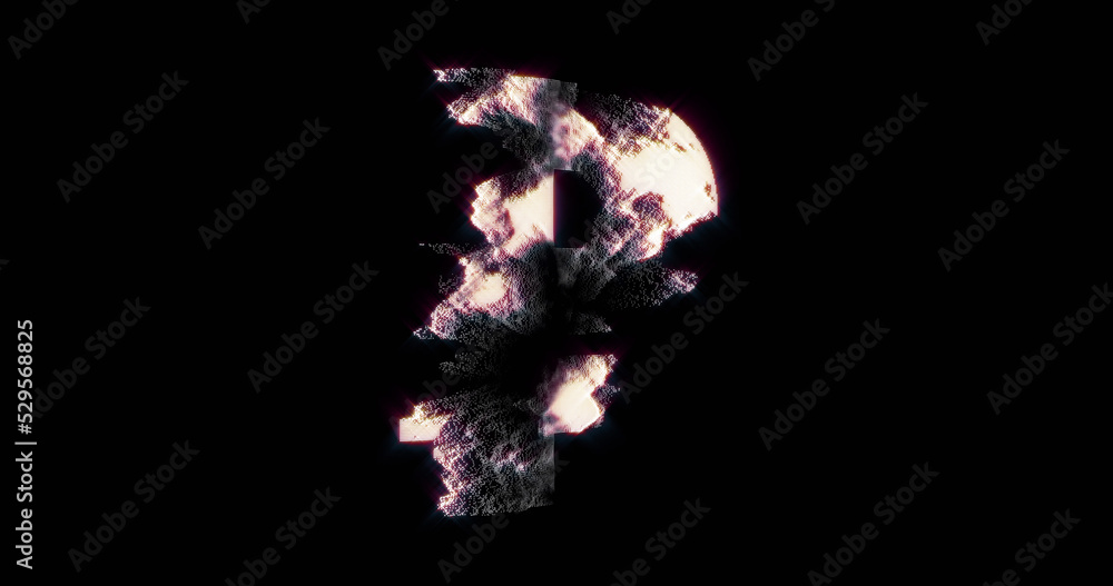 Image of russian ruble currency symbol spinning over black background