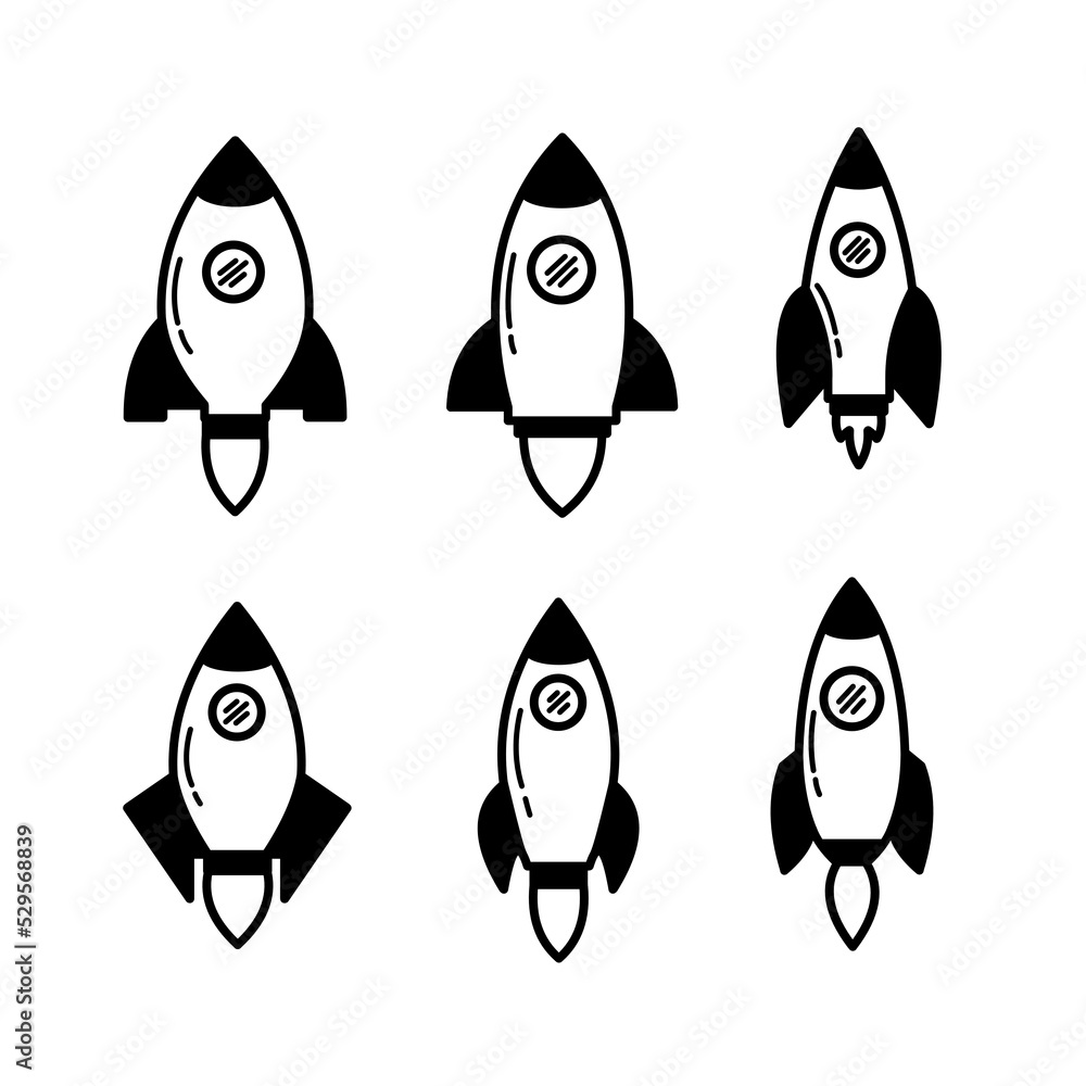 black and white illustration graphic design rocket icon set black and white illustration graphic design rocket icon set