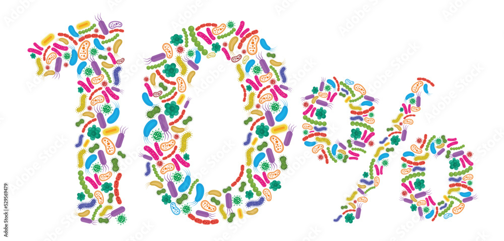 10% made of Bacteria isolated on white background, bacteria font. Vector illustration. 10% made of Bacteria isolated on white background, bacteria font. Vector illustration.