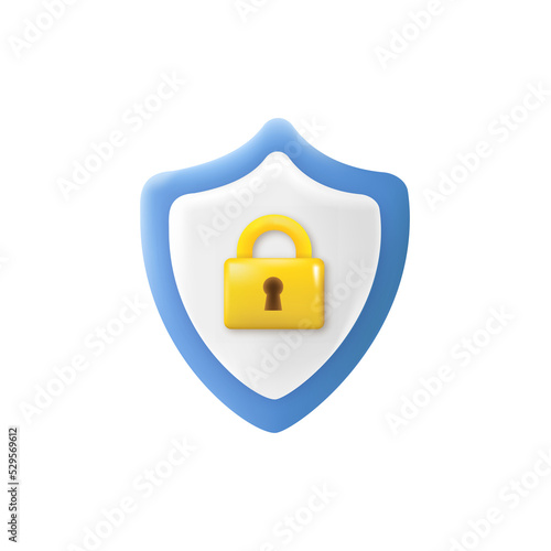 Protection, safety, password security concept with shield and lock. 