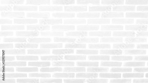 Loft styled white brick wall. Old white brick wall panorama backgrounds, room, interior, backdrop.