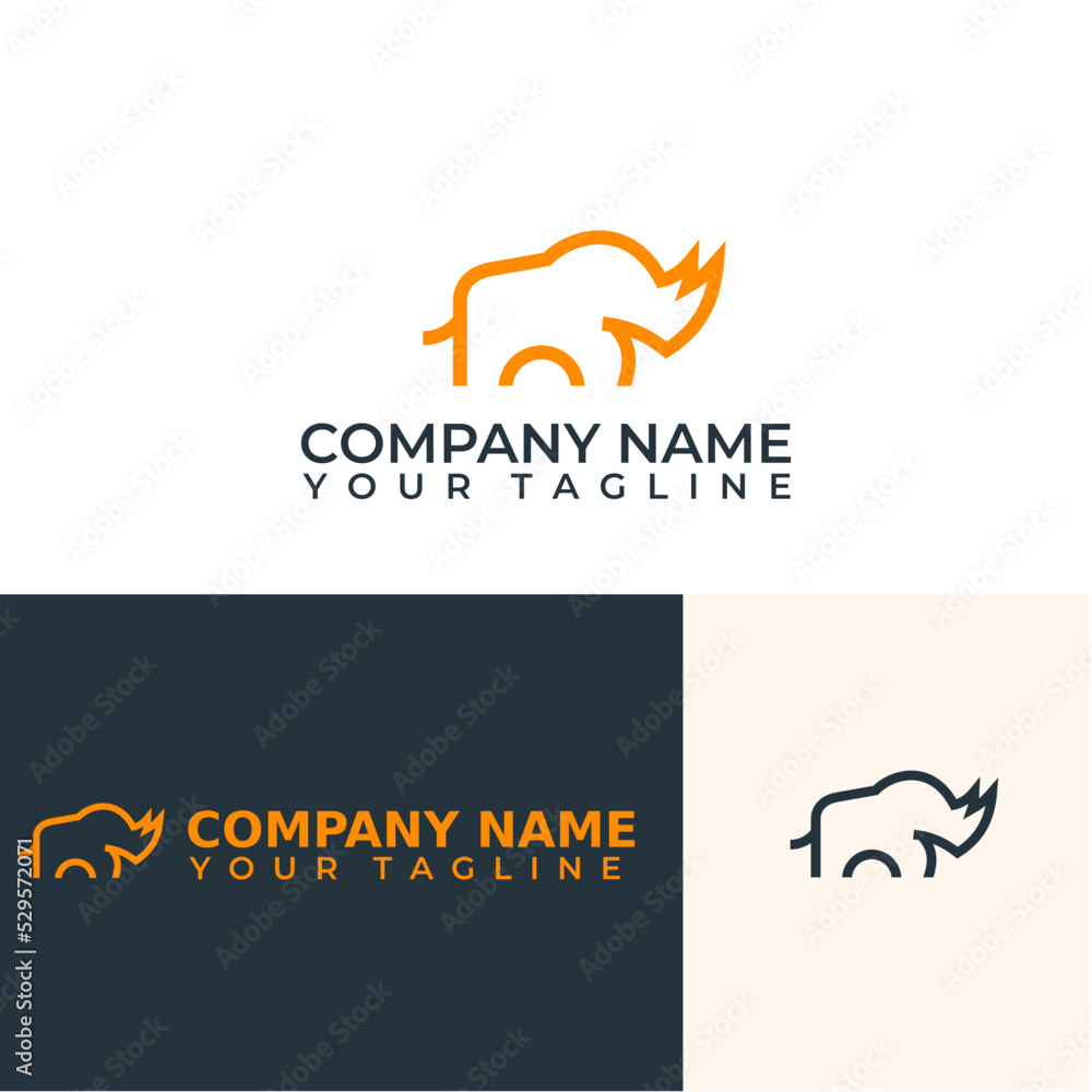 Minimalist monoline outline rhino vector logo icon template illustration