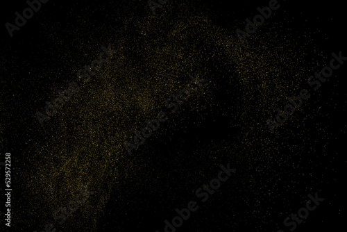 Gold Glitter Texture Isolated on Black Background. Golden stardust. Amber Particles Color. Sparkles Rain. Vector Illustration  Eps 10.