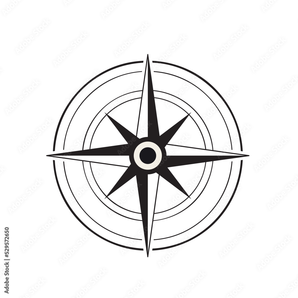 Vector compass rose with North, South, East and West indicated
