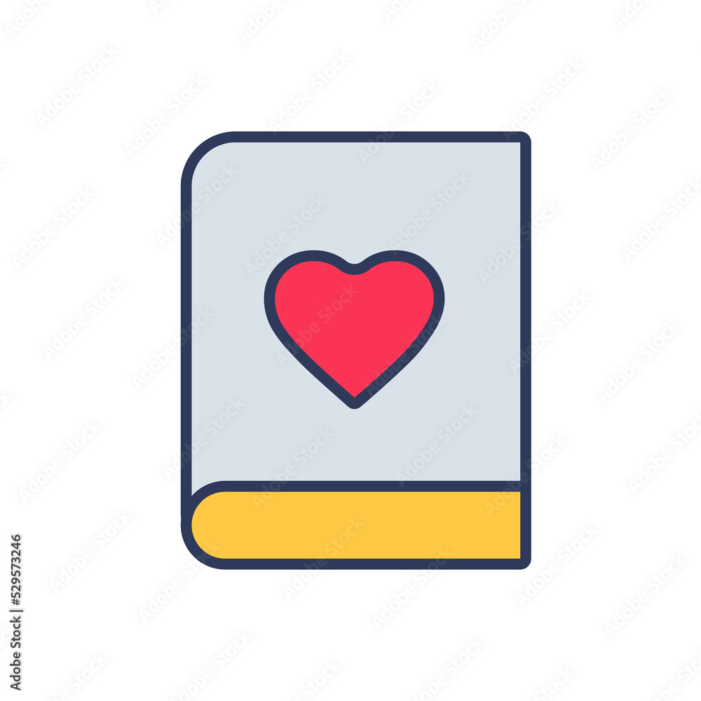 Flat filled outline valentine vector icon of books