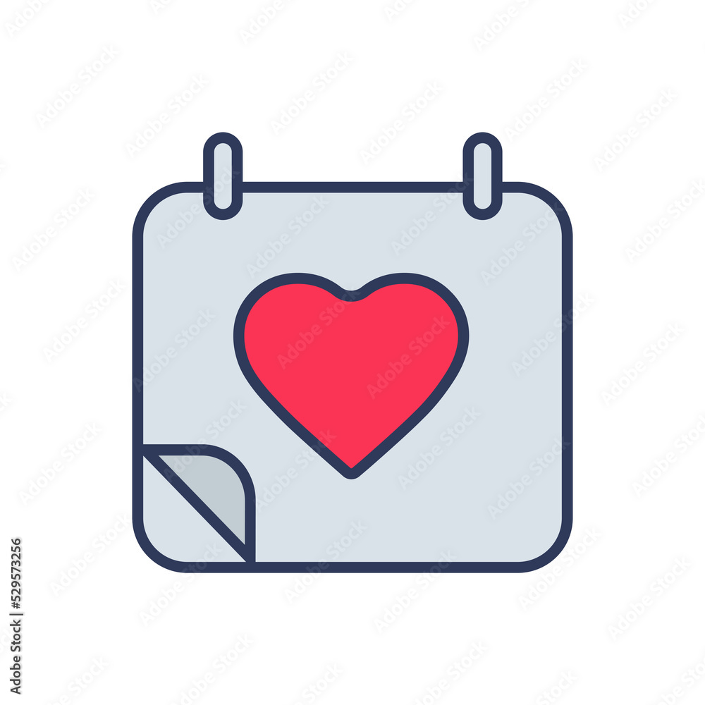 Flat filled outline valentine vector icon of calendar Flat filled outline valentine vector icon of calendar