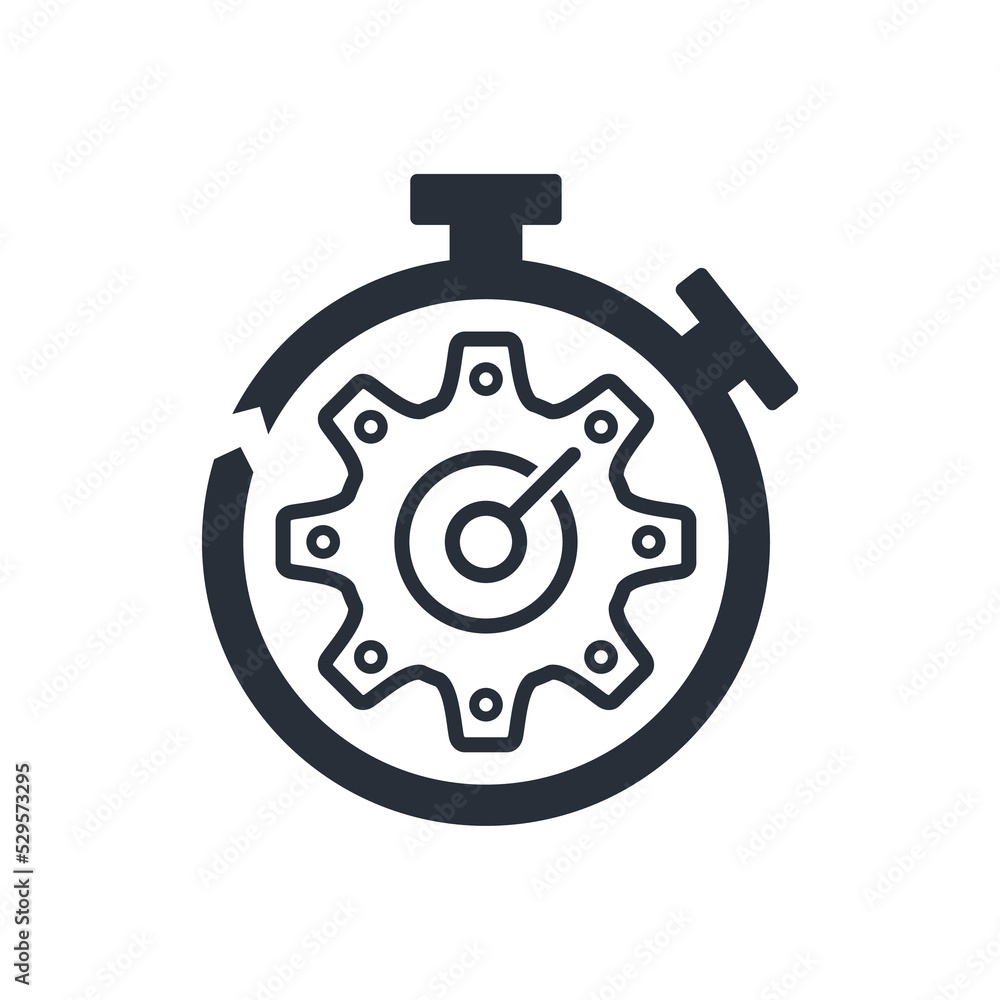 Clock and moving process. Execution mechanism. Vector linear icon isolated on white background. Clock and moving process. Execution mechanism. Vector linear icon isolated on white background.