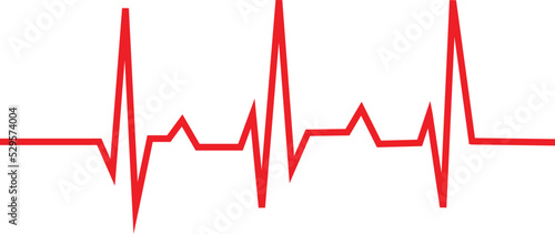 Heart pulse - curved red line on white background, medical tests Heart pulse - curved red line on a white background