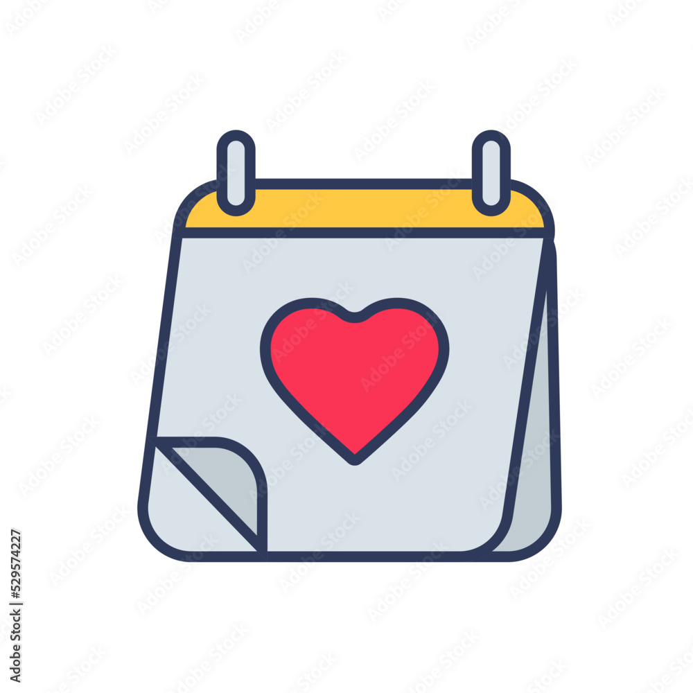 Flat filled outline valentine vector icon of calendar Flat filled outline valentine vector icon of calendar