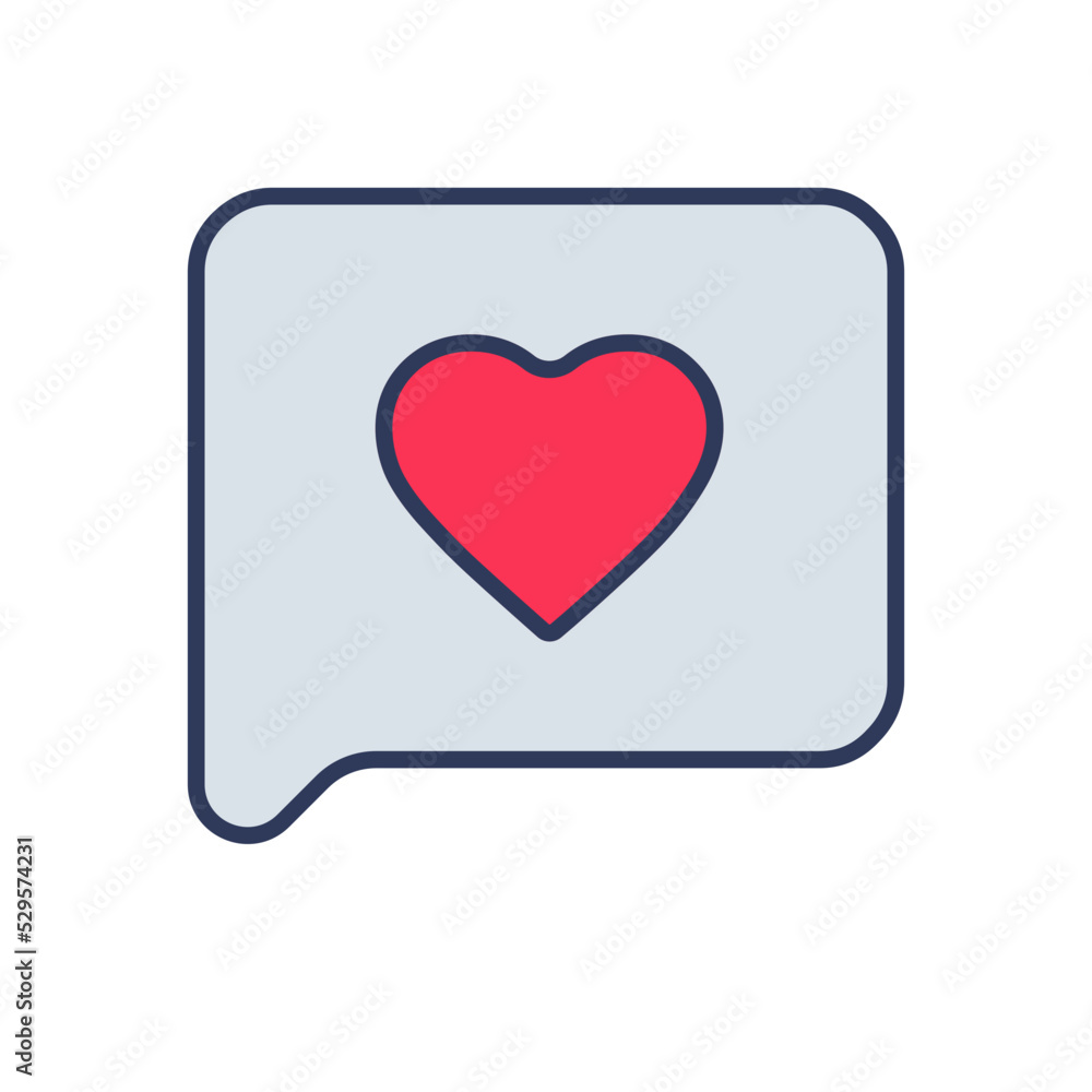 Flat filled outline valentine vector icon of chat