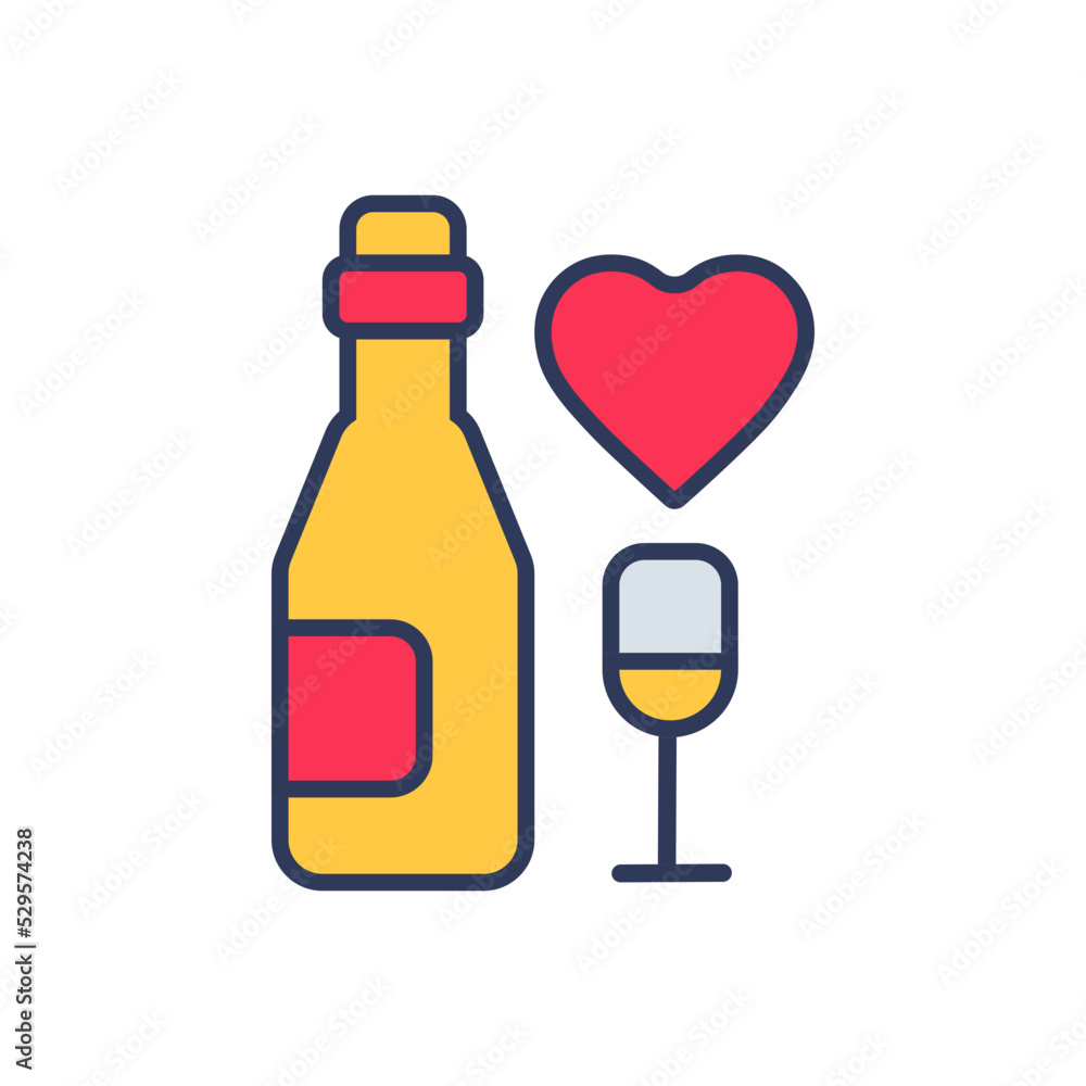 Flat filled outline valentine vector icon of winde date Flat filled outline valentine vector icon of winde date