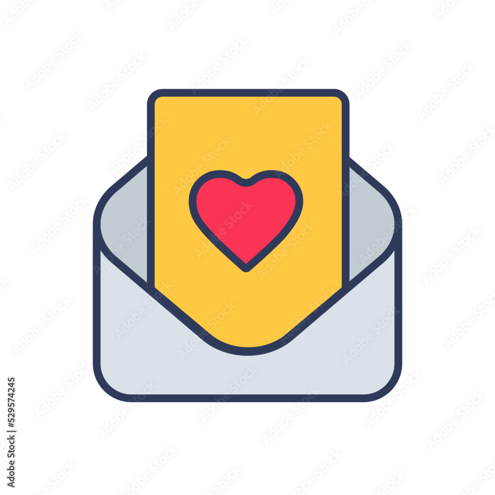Flat filled outline valentine vector icon of envelop Flat filled outline valentine vector icon of envelop
