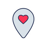 Flat filled outline valentine vector icon of place