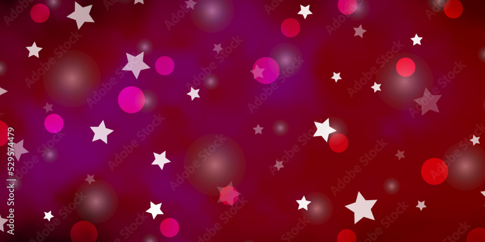 Fototapeta premium Light Pink vector backdrop with circles, stars.