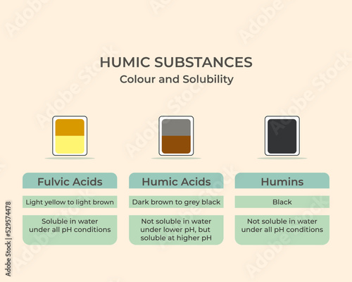 Humic Substance based on color and solubility. Humic acid, Fulvic acid, Humin