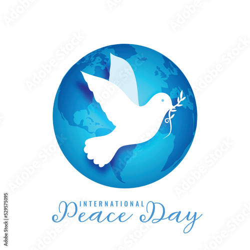 international peace day template with pigeon and globe background vector illustration