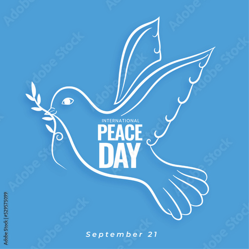 minimal international peace day banner with dove and olive design vector illustration