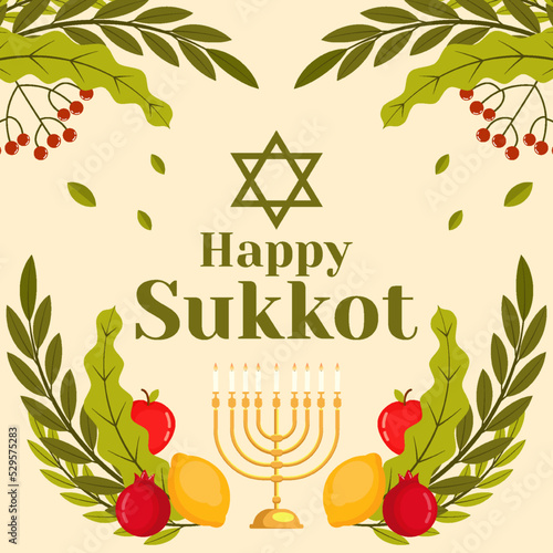 flat happy sukkot illustration design