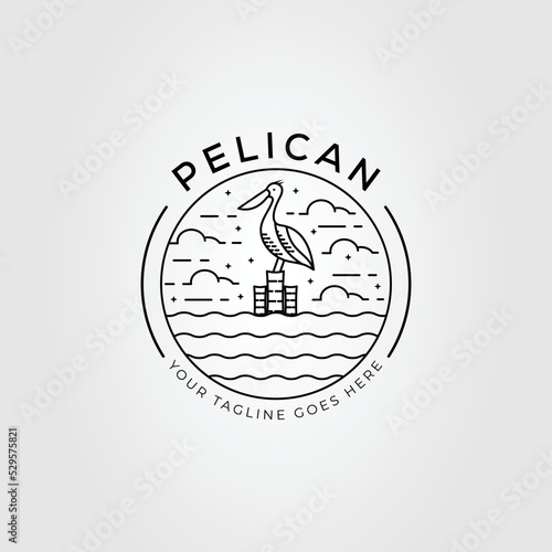 pelican or stork bird on lake logo vector illustration design.