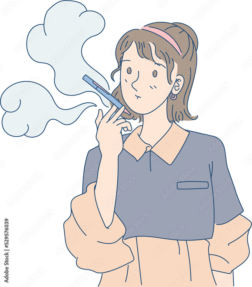 Vape girl cartoon style holding vapor electric cigarette with activities PNG Vape girl cartoon style holding vapor electric cigarette with activities PNG