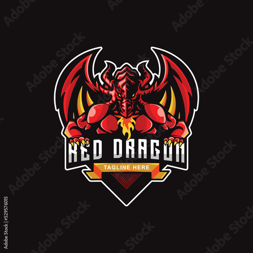 Red dragon character logos, badges, labels, emblems or t-shirt prints and other uses.
