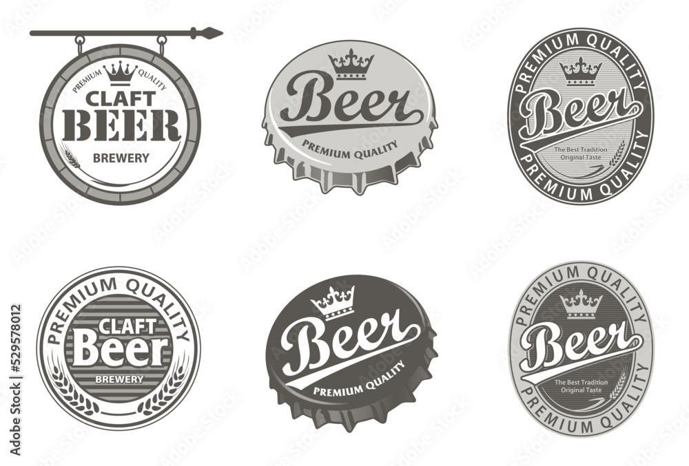 Fototapeta premium エンブレム ビール ロゴマーク アイコンセット