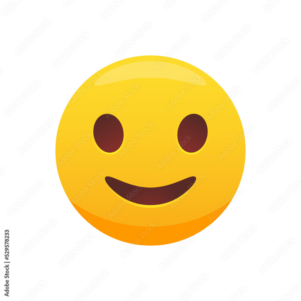 Friendly emoticon,Slightly smiling emoticon. yellow face 3D
