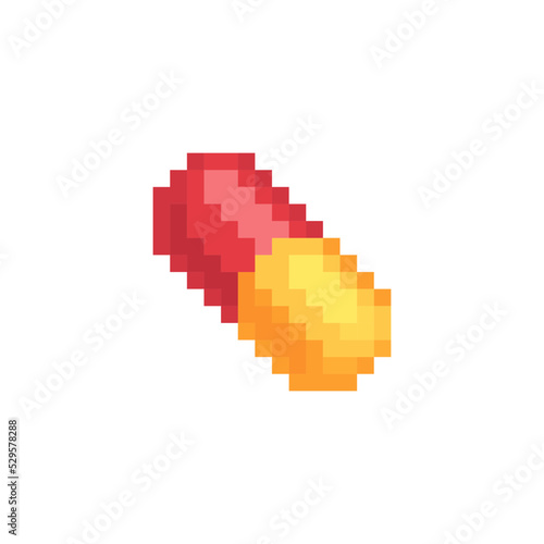 Сapsule pill pixel art icon. Isolated vector illustration. 8-bit sprite. Design stickers, logo, mobile app.