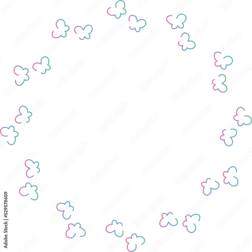 グラデーションカラーの蝶々の丸い線画フレーム