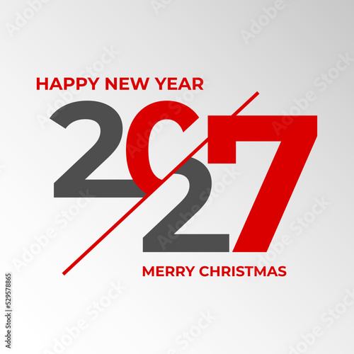 2027 Happy New Year logo text design. 2027 number design template. Vector illustration with black labels isolated on background.