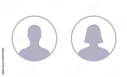 Man and woman empty avatars set. Vector photo placeholder for social networks, resumes, forums and dating sites.