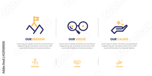 Mission Vision Values infographic Banner template. Company goal infographic design with  Modern flat icon design. vector illustration infographic icon design banner.