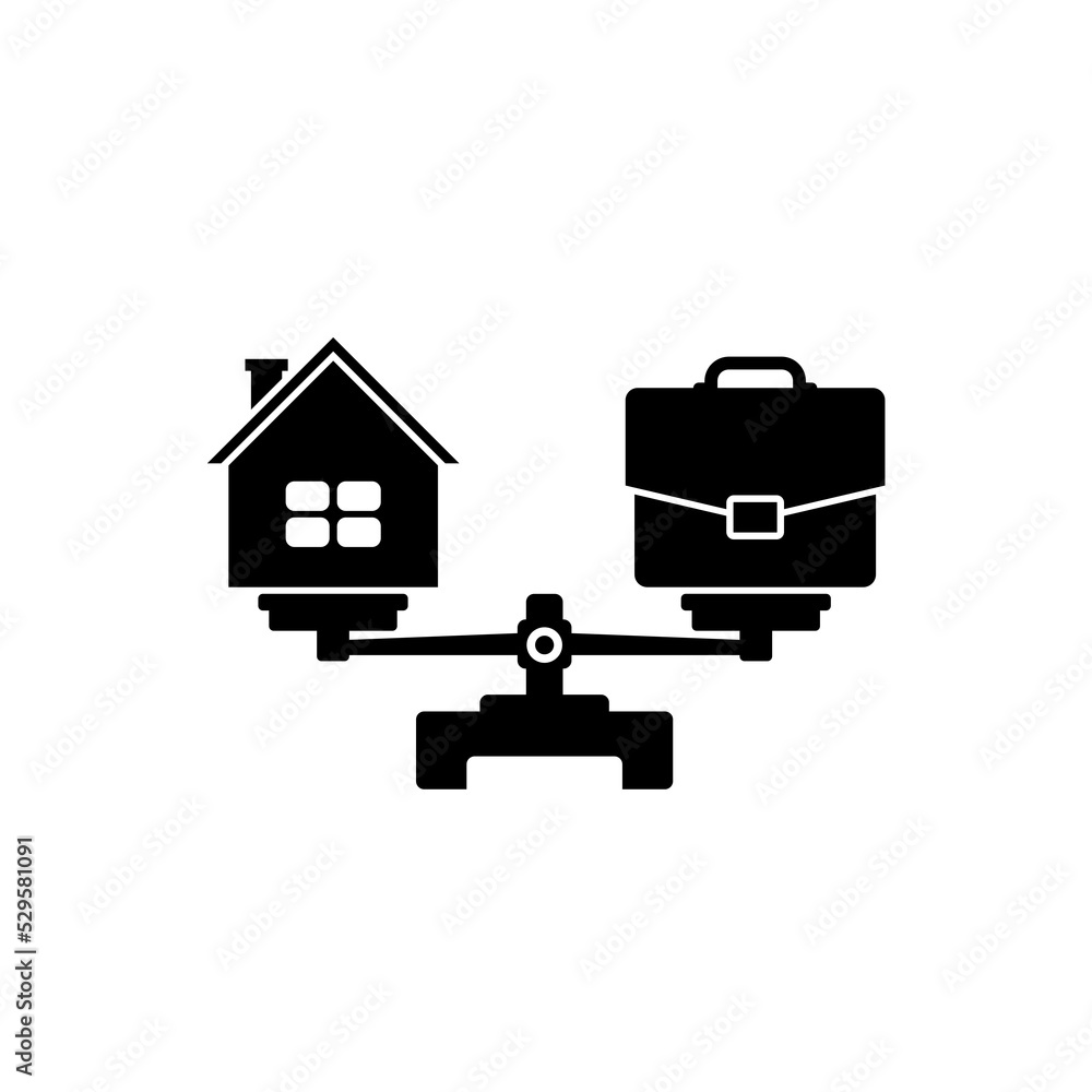Home and business work on scales flat icon isolated on white background Home and business work on scales flat icon isolated on white background