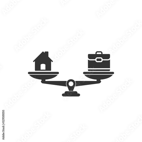 Home and business work on scales flat icon isolated on white background