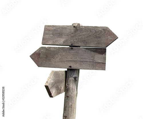 Wooden signs in various directions.