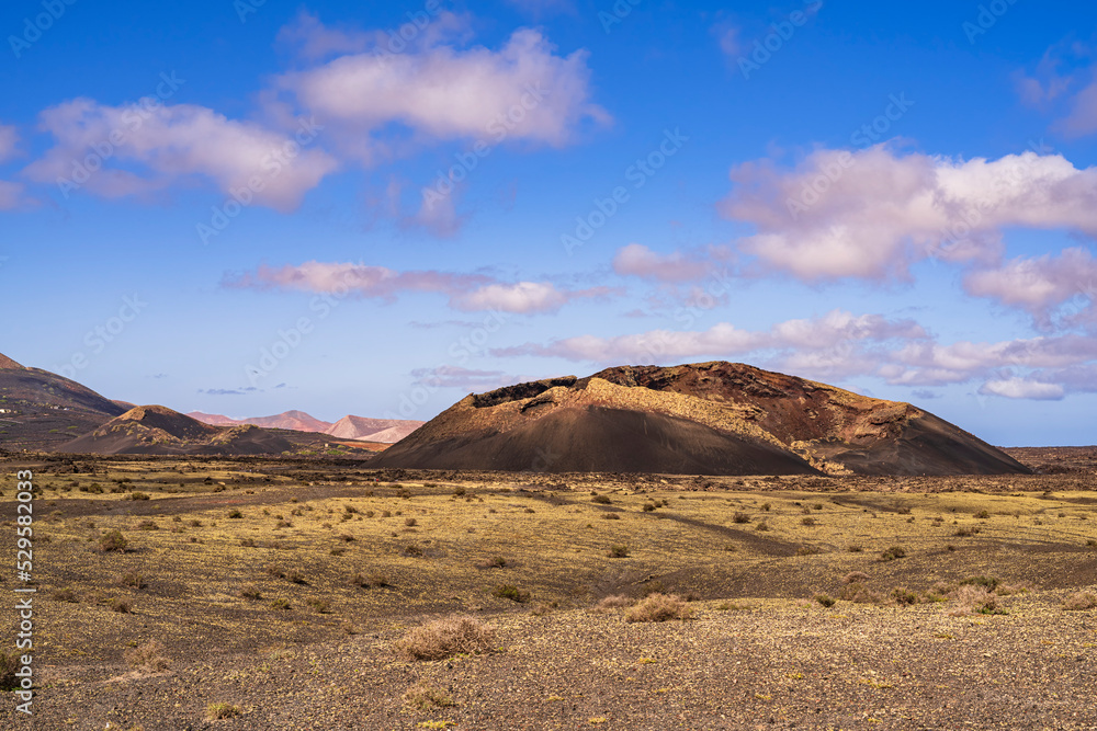 View of the incredible El Cuervo volcano. Photography made in Lanzarote, Canary Islands, Spain.