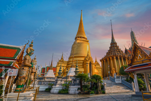 Wat Phra Kaew  Bangkok landmark of Thailand. Temple of the Emerald Buddha at twilight. Landscape of beautiful architecture in Bangkok.