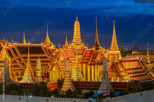 Wat Phra Kaew, Bangkok landmark of Thailand. Temple of the Emerald Buddha at twilight. Landscape of beautiful architecture in Bangkok.
