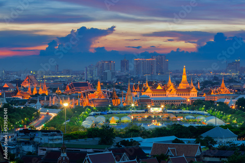 Photography Sunset at Wat Phra Kaew with Grand Palace of Thailand, Famous landmark of Bangkok