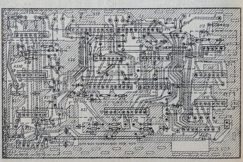 Wallpaper Mural Old radio circuit printed on vintage paper electricity diagram as background for education, electricity industries and repair. Electric radio scheme from USSR Torontodigital.ca