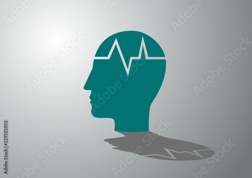 Mental health symptoms depression, anxiety, confusion, and apathy. grey head silhouette with illness symbols. Hand-drawn vector icon illustration.